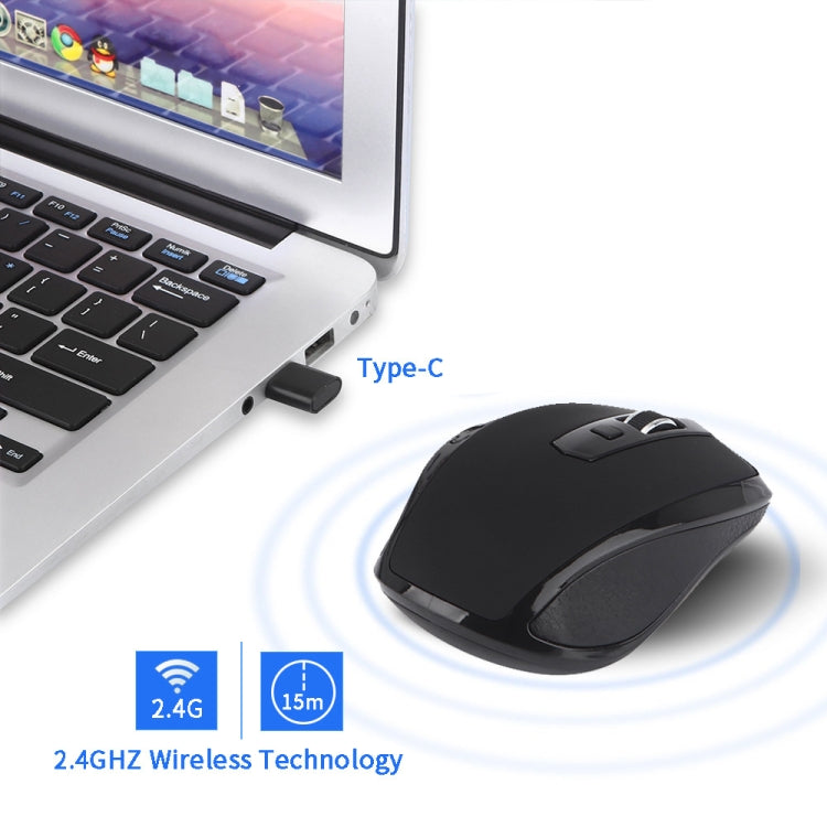 6-Keys Type-C/USB-C Laptop Office Game Silent Wireless Mouse - Black
