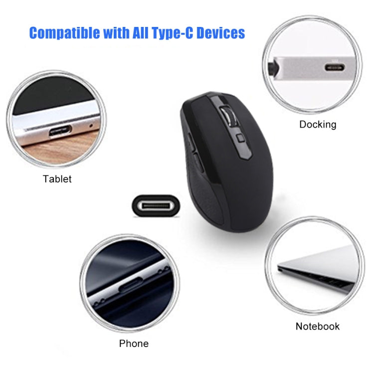 6-Keys Type-C/USB-C Laptop Office Game Silent Wireless Mouse - Black