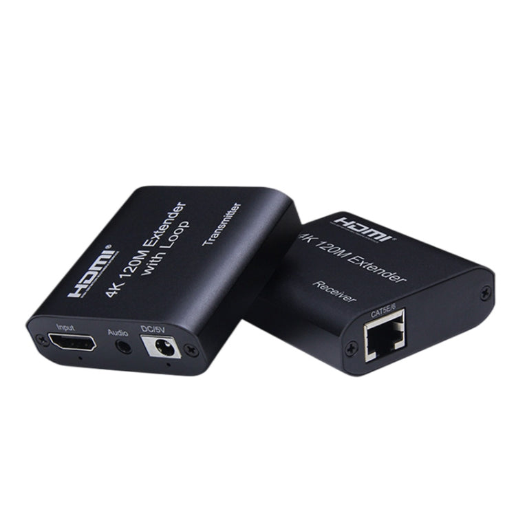 HDMI To RJ45 120m Single Network Cable 4K HD Network Extender, Receiver+Transmitter EU Plug - Black