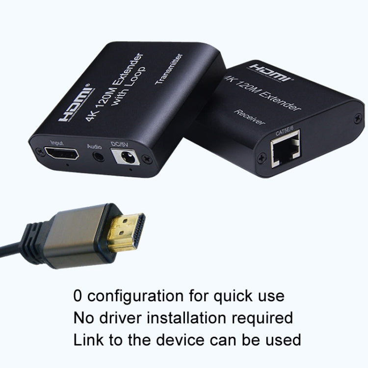 HDMI To RJ45 120m Single Network Cable 4K HD Network Extender, Receiver+Transmitter UK Plug - Black