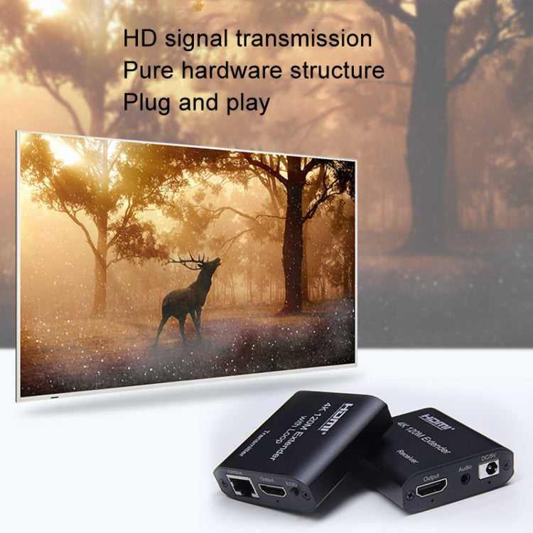 HDMI To RJ45 120m Single Network Cable 4K HD Network Extender, Receiver+Transmitter UK Plug - Black
