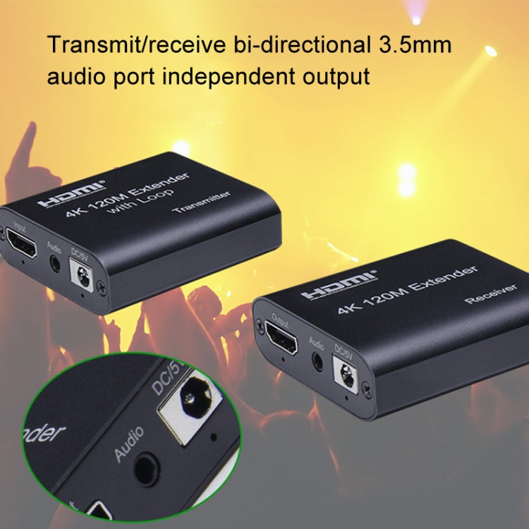 HDMI To RJ45 120m Single Network Cable 4K HD Network Extender, Receiver+Transmitter EU Plug - Black
