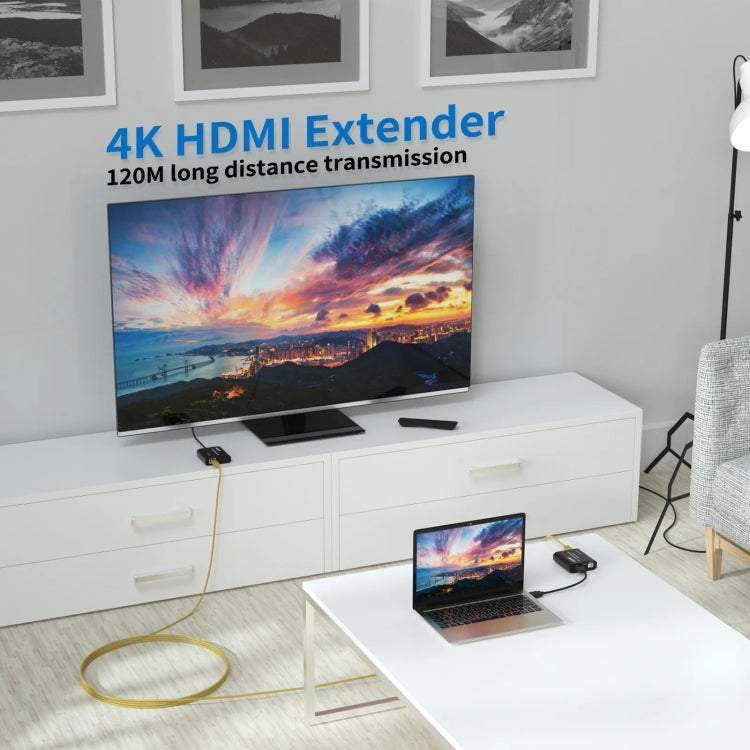 HDMI To RJ45 120m Single Network Cable 4K HD Network Extender, Receiver+Transmitter EU Plug - Black