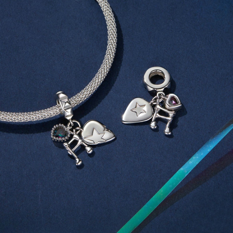 S925 Sterling Silver Platinum Note Shape Beaded Jewelry Pendant - SCC2870