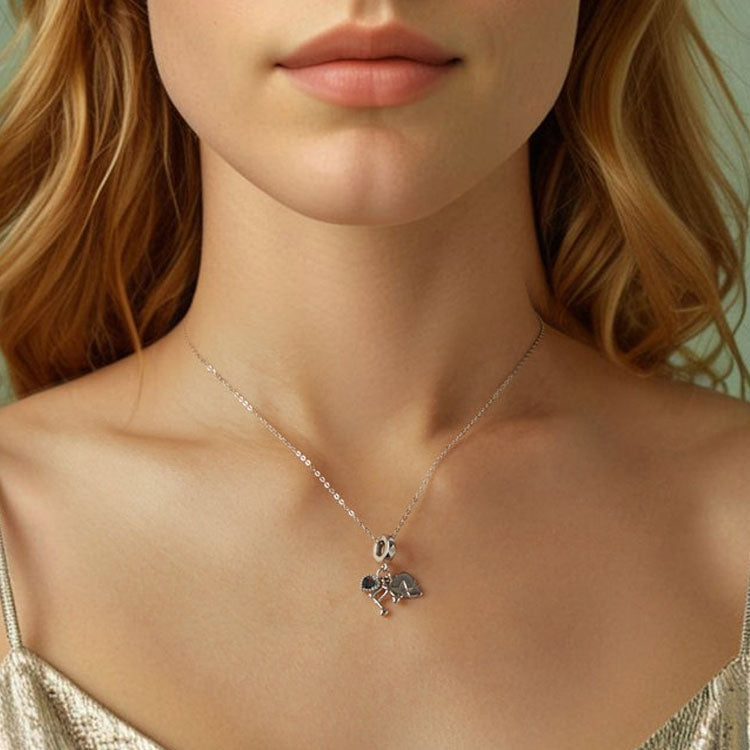 S925 Sterling Silver Platinum Note Shape Beaded Jewelry Pendant - SCC2870