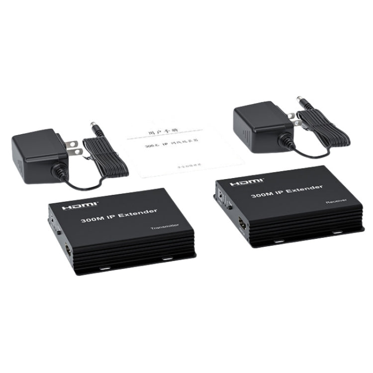 300m IP HDMI Extender HD Video Transmission, Transmitter + Receiver EU Plug - Black