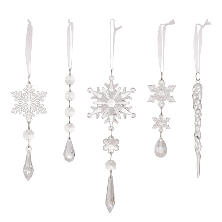 5pcs /Set Christmas Acrylic Clear Pendant Snowflake Icicle Crystal Ornaments Xmas Tree Hanging Decoration