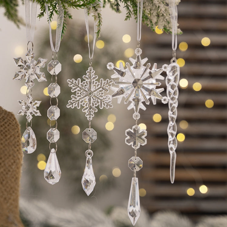 5pcs /Set Christmas Acrylic Clear Pendant Snowflake Icicle Crystal Ornaments Xmas Tree Hanging Decoration