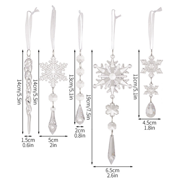 5pcs /Set Christmas Acrylic Clear Pendant Snowflake Icicle Crystal Ornaments Xmas Tree Hanging Decoration