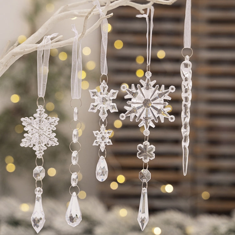5pcs /Set Christmas Acrylic Clear Pendant Snowflake Icicle Crystal Ornaments Xmas Tree Hanging Decoration