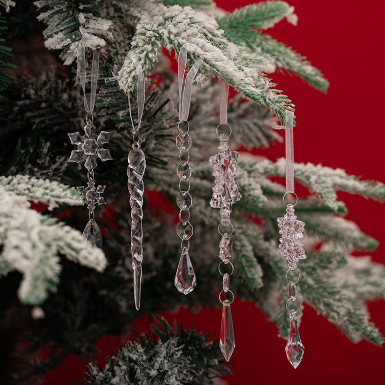 5pcs /Set Christmas Acrylic Clear Pendant Snowflake Icicle Crystal Ornaments Xmas Tree Hanging Decoration