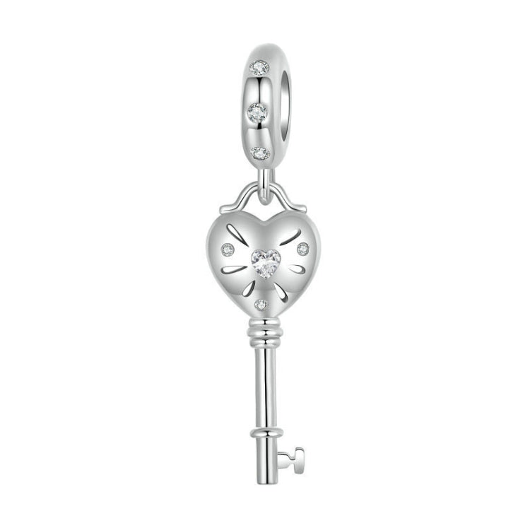 S925 Sterling Silver Platinum-plated Three-dimensional Heart Key-shaped Beaded Jewelry Pendants - SCC2885