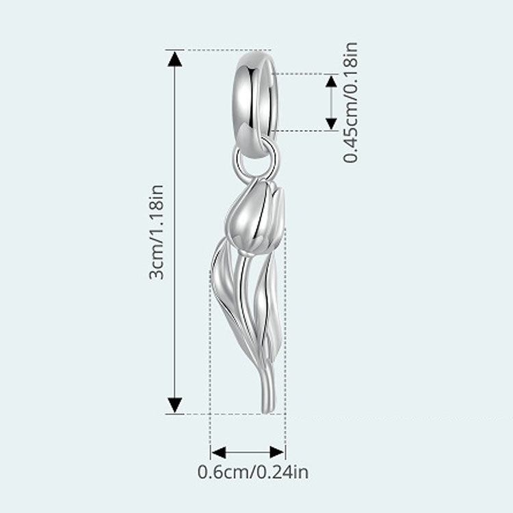 S925 Sterling Silver Platinum Romantic and Warm Tulip Beaded Jewelry Pendants - SCC2886