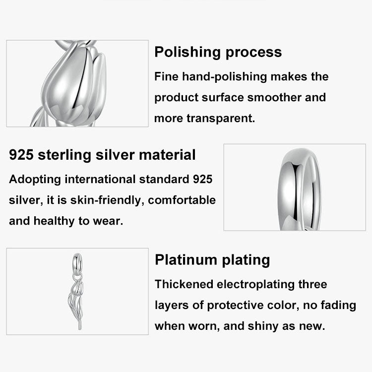 S925 Sterling Silver Platinum Romantic and Warm Tulip Beaded Jewelry Pendants - SCC2886