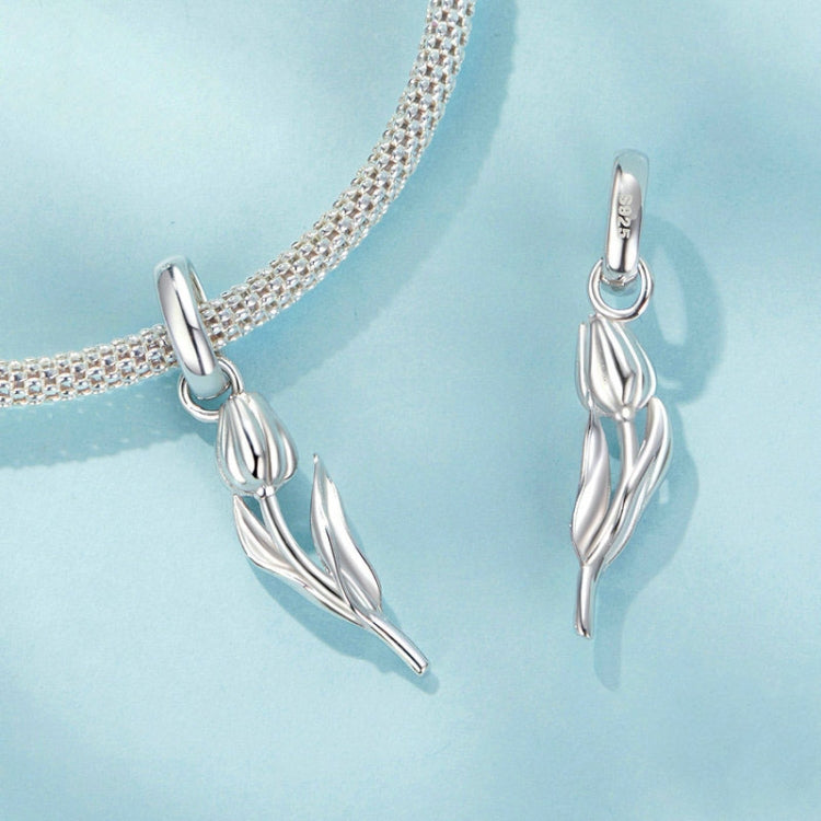 S925 Sterling Silver Platinum Romantic and Warm Tulip Beaded Jewelry Pendants - SCC2886