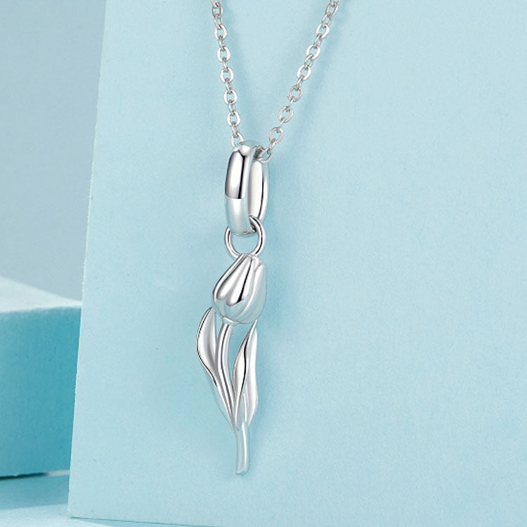 S925 Sterling Silver Platinum Romantic and Warm Tulip Beaded Jewelry Pendants - SCC2886