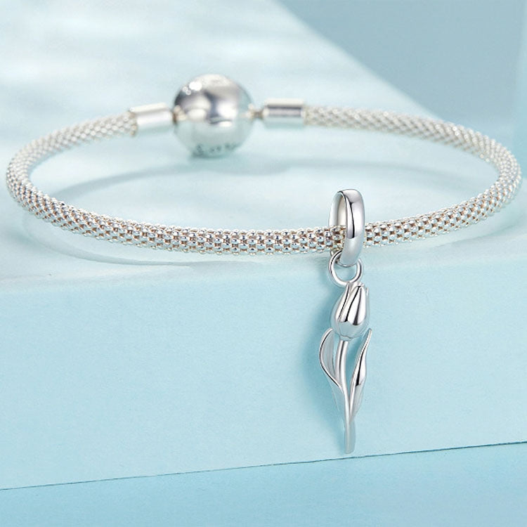 S925 Sterling Silver Platinum Romantic and Warm Tulip Beaded Jewelry Pendants - SCC2886