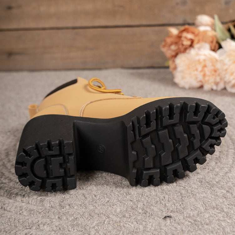 Spring Autumn Women Short Boots Chunky High Heel Leather Boots Lace-up Ladies Shoes, Size: 42