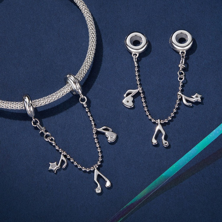 S925 Sterling Silver Platinum-plated Note Shape Safety Chain Jewelry Pendant Accessories - SCC2871