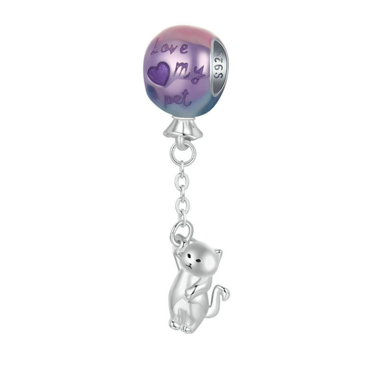 S925 Sterling Silver Cute Hot Air Balloon Cat Beads Jewelry Pendant - SCC2881