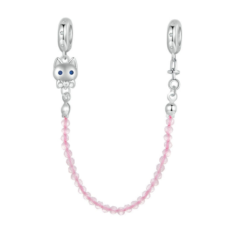 S925 Sterling Silver Platinum Plated Cute Cat Safety Chain Jewelry Pendants - SCC2882