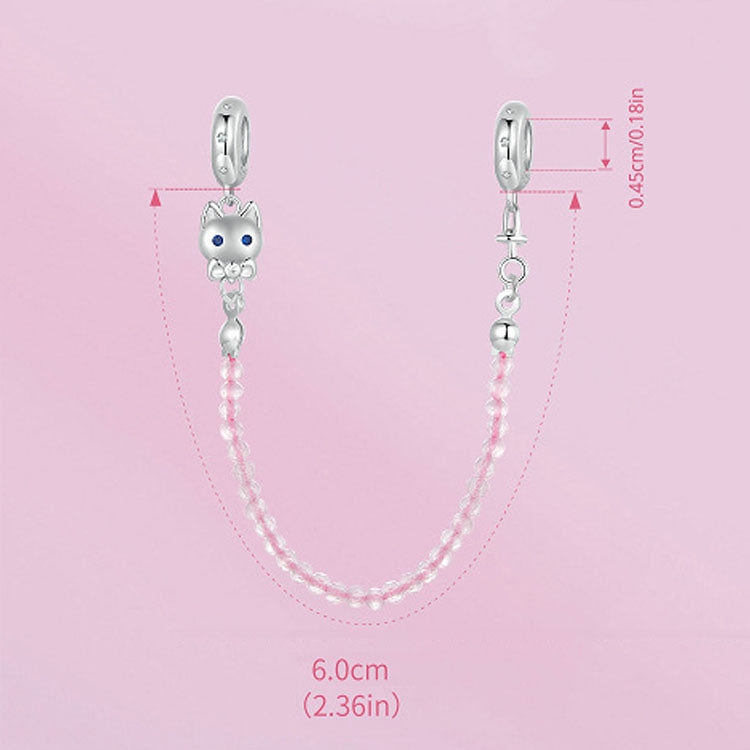 S925 Sterling Silver Platinum Plated Cute Cat Safety Chain Jewelry Pendants - SCC2882