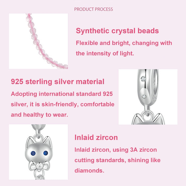 S925 Sterling Silver Platinum Plated Cute Cat Safety Chain Jewelry Pendants - SCC2882
