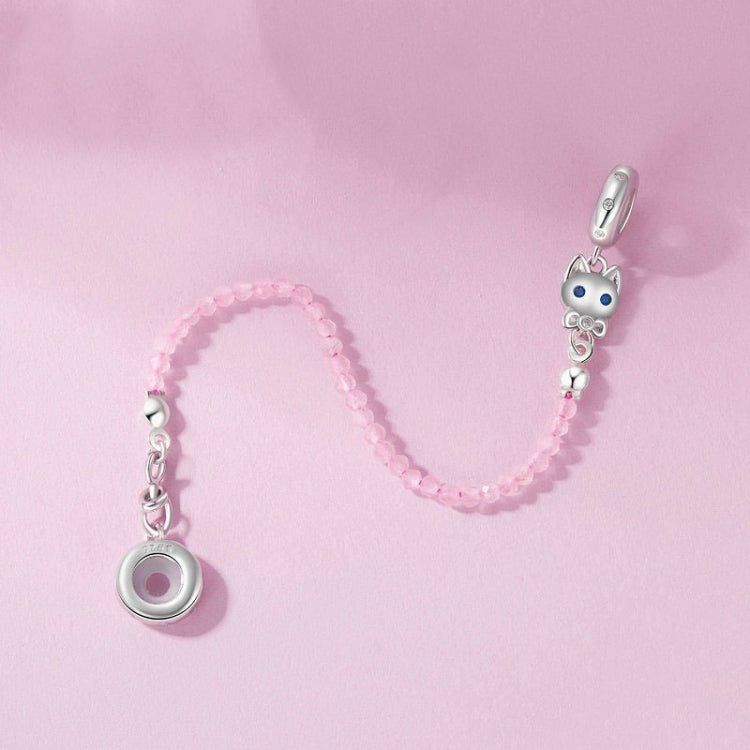S925 Sterling Silver Platinum Plated Cute Cat Safety Chain Jewelry Pendants - SCC2882