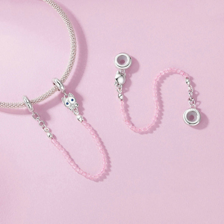 S925 Sterling Silver Platinum Plated Cute Cat Safety Chain Jewelry Pendants - SCC2882