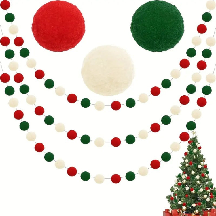 2m Wool Felt Balls Garland 20 Balls Colorful Flags For Festival Party Christmas Home Decoration - Red Green White