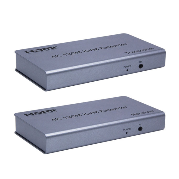 KVM 120m 4K HD Extender Computer Mouse Keyboard HDMI Single Ethernet Cable Transmitter + Receiver EU Plug - Gray