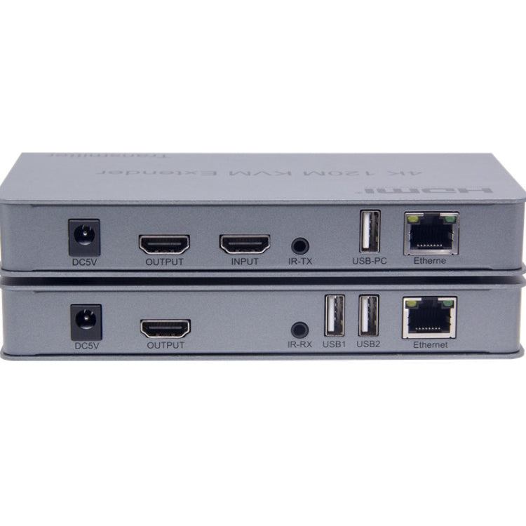 KVM 120m 4K HD Extender Computer Mouse Keyboard HDMI Single Ethernet Cable Transmitter + Receiver EU Plug - Gray