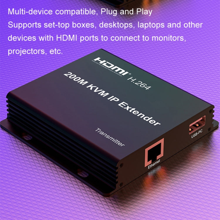 200m HDMI KVM IP Network Cable Extender H.264 Mouse Keyboard Extender EU Plug - Black