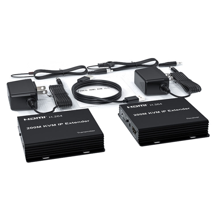 200m HDMI KVM IP Network Cable Extender H.264 Mouse Keyboard Extender EU Plug - Black
