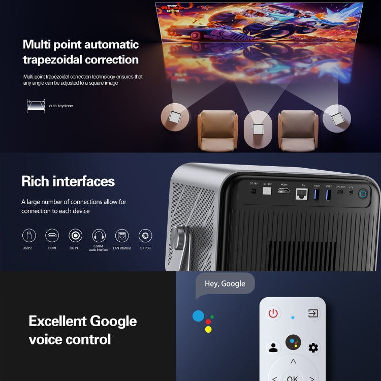 TOUMEI X6 4K HD Home Theater Office Teaching Microphone Karaoke Projector GTV Google Systems