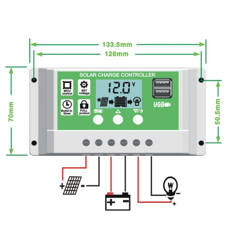 40A 12V PWM Solar Cell Panel Charger Controller Lithium-ion Lead-acid Battery Solar Controller