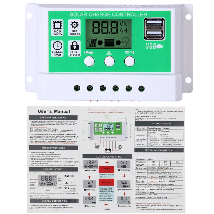 30A 12V PWM Solar Cell Panel Charger Controller Lithium-ion Lead-acid Battery Solar Controller