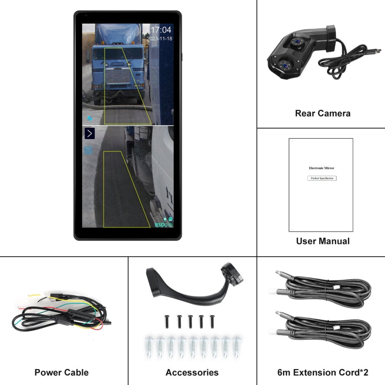 10.36 inch Wired HD 1 Drag 1 Blind Zone Monitor Universal AHD Reversing Kit Left - Standard