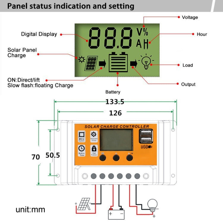 30A 12V/24V Simple Solar Controller Light Time Control Solar Panel Regulator Controller With USB