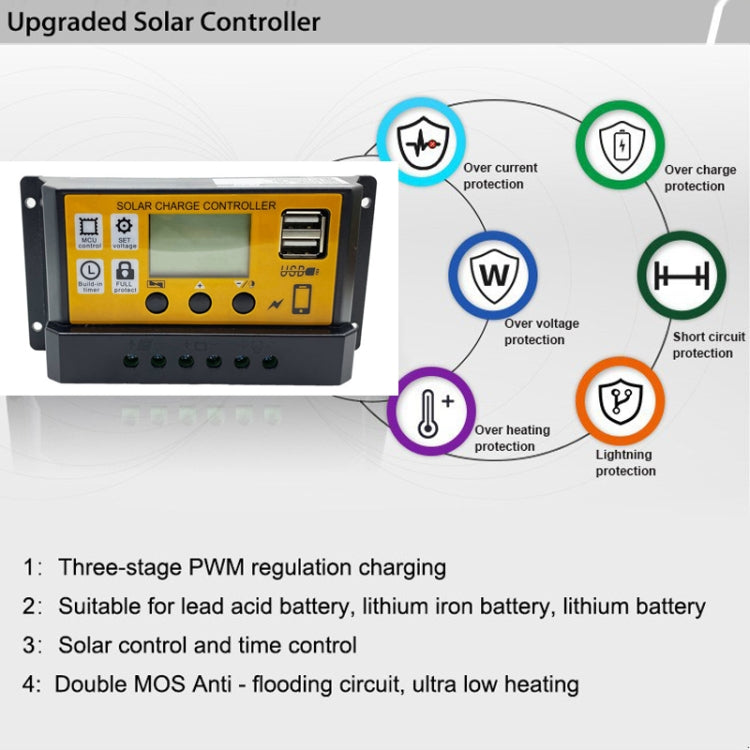 30A 12V/24V Simple Solar Controller Light Time Control Solar Panel Regulator Controller With USB