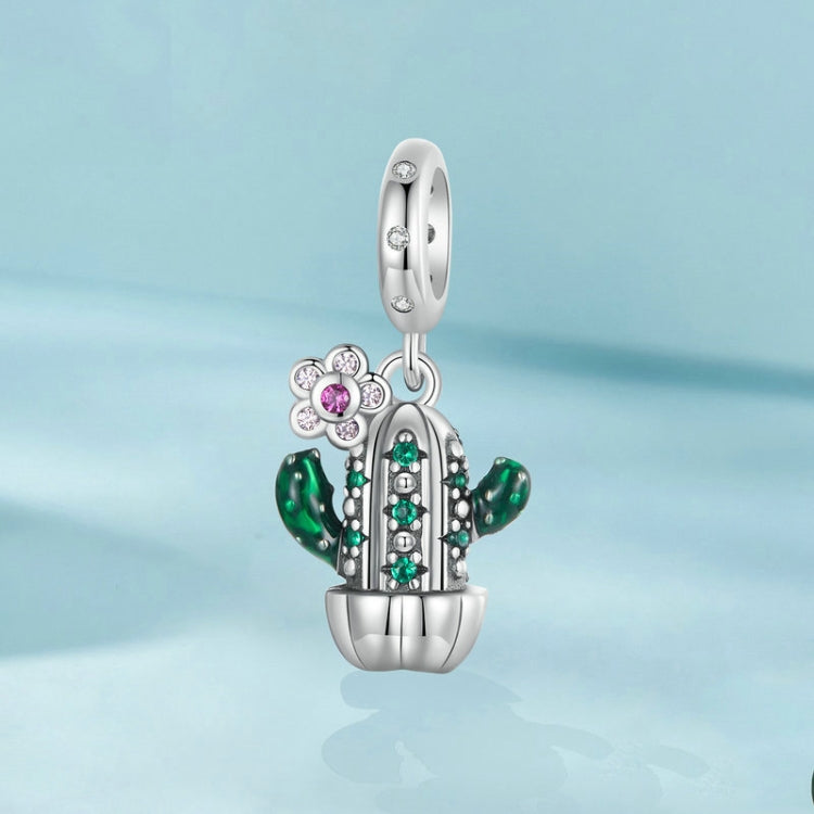 S925 Sterling Silver DIY Desert Cactus Potted Pendant Beads - SCC2831