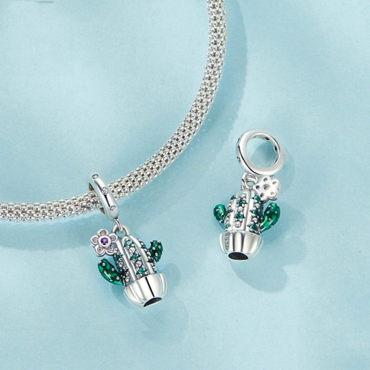 S925 Sterling Silver DIY Desert Cactus Potted Pendant Beads - SCC2831