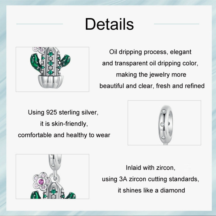 S925 Sterling Silver DIY Desert Cactus Potted Pendant Beads - SCC2831