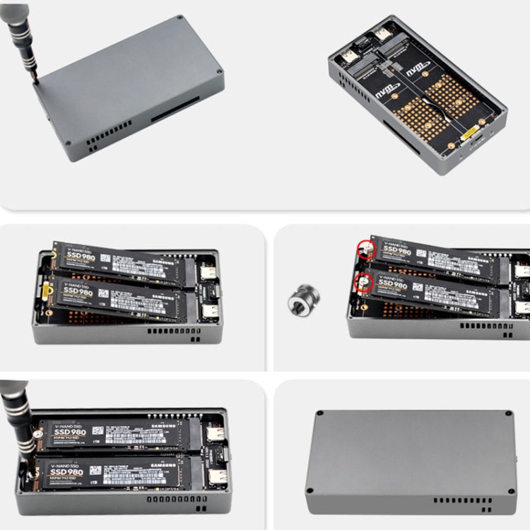 Dual M.2 NVME SSD RAID Array Mobile Hard Drive Enclosure Type-C USB3.2 GEN2x2 20G 586R - Dark Gray
