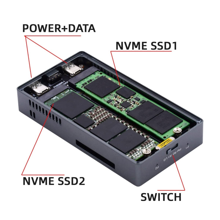 Dual M.2 NVME SSD RAID Array Mobile Hard Drive Enclosure Type-C USB3.2 GEN2x2 20G 586R - Dark Gray