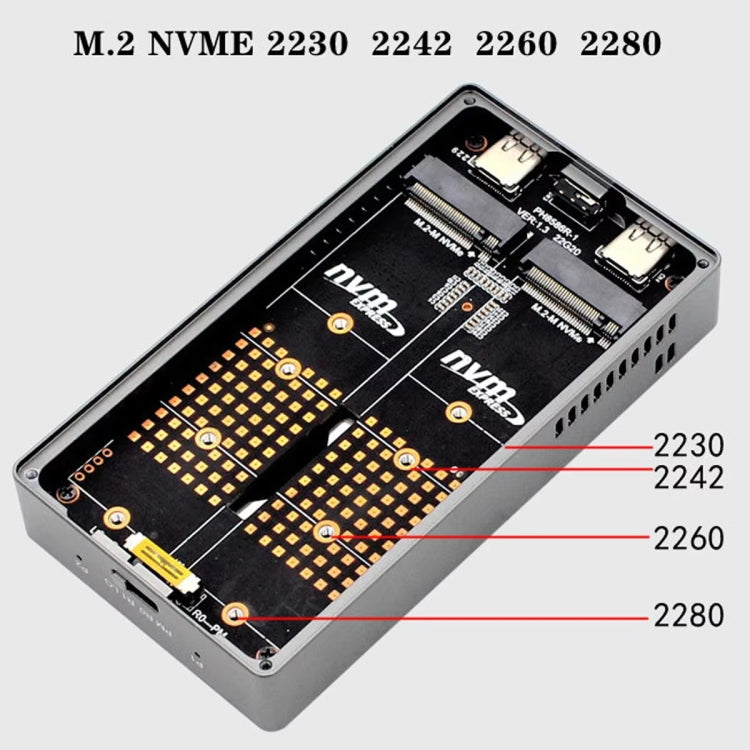Dual M.2 NVME SSD RAID Array Mobile Hard Drive Enclosure Type-C USB3.2 GEN2x2 20G 586R - Dark Gray
