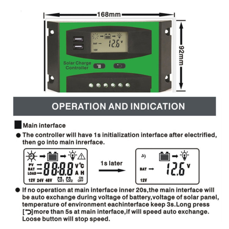 20A 12V/24V Solar Charge And Discharge Controller Dual USB Port LCD Solar Cells Panel Charge Regulator