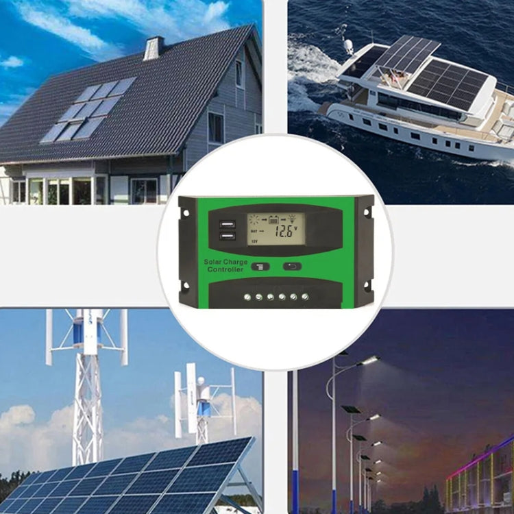 30A 12V/24V Solar Charge And Discharge Controller Dual USB Port LCD Solar Cells Panel Charge Regulator