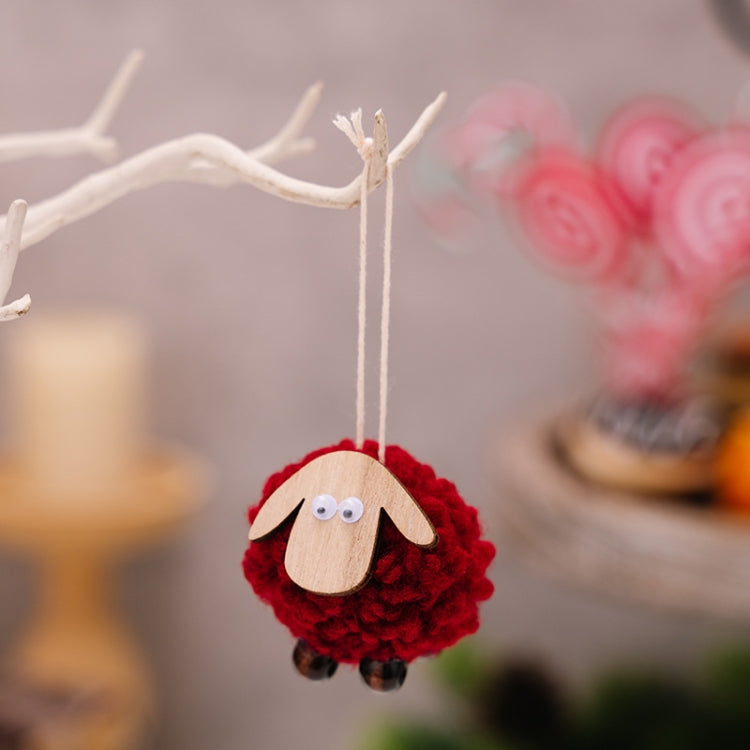 Christmas Tree Wooden Lambskin Lamb Pendant Holiday Decorations