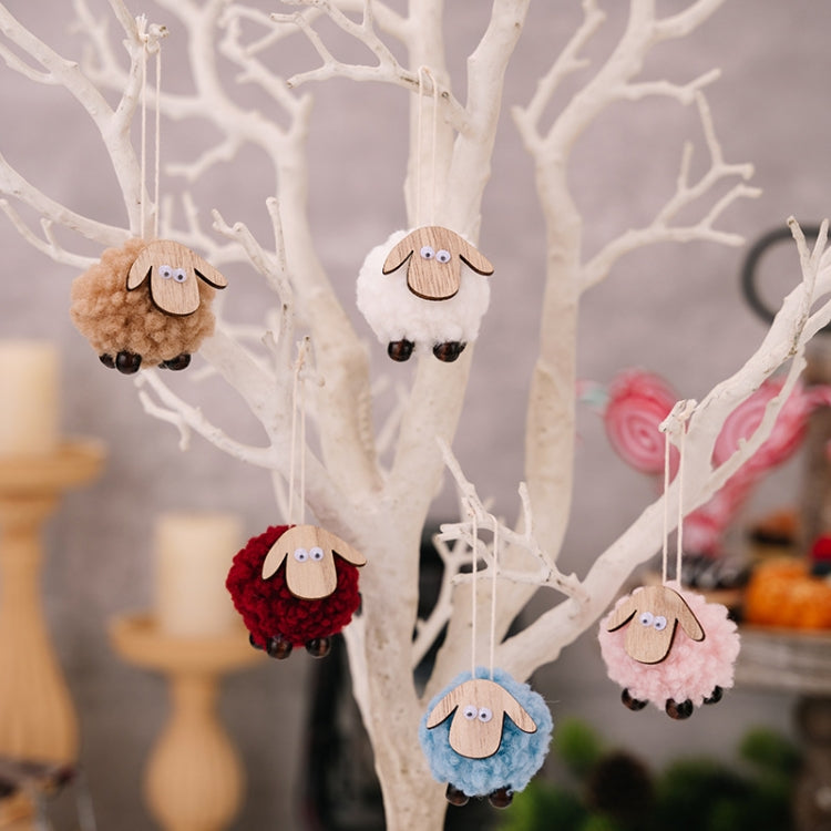 Christmas Tree Wooden Lambskin Lamb Pendant Holiday Decorations